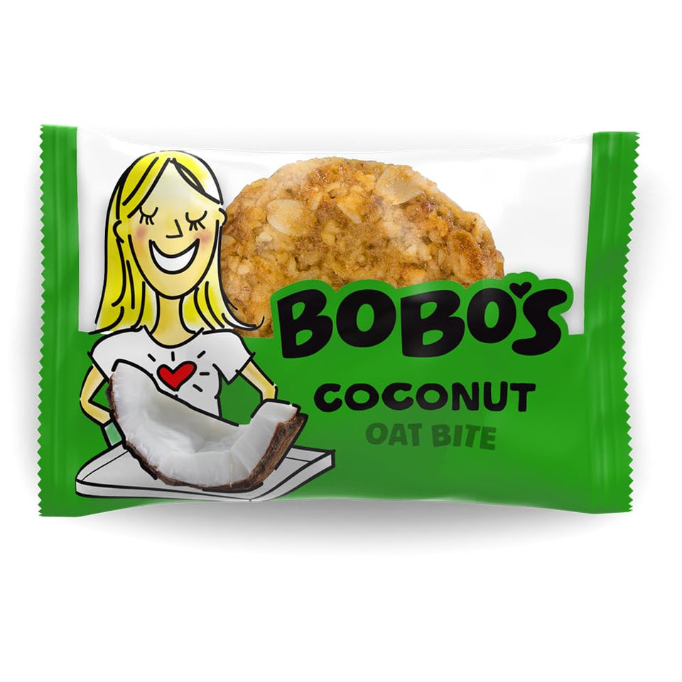 Bobos Coconut Oat Bites pack, gluten-free and wholesome on-the-go snack.