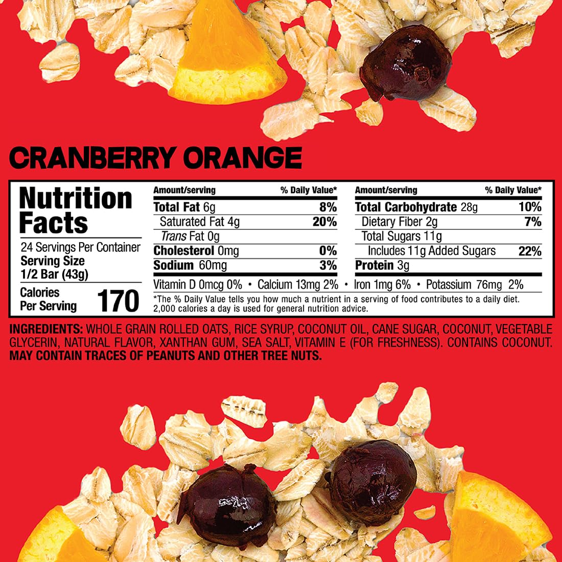 Oven-baked texture of Bobo's Cranberry Orange Oat Bars shows chewy bite