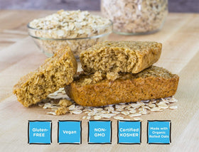 Bobo's Oat Bars chocolate chip bar close-up, wholesome energy snack for moms