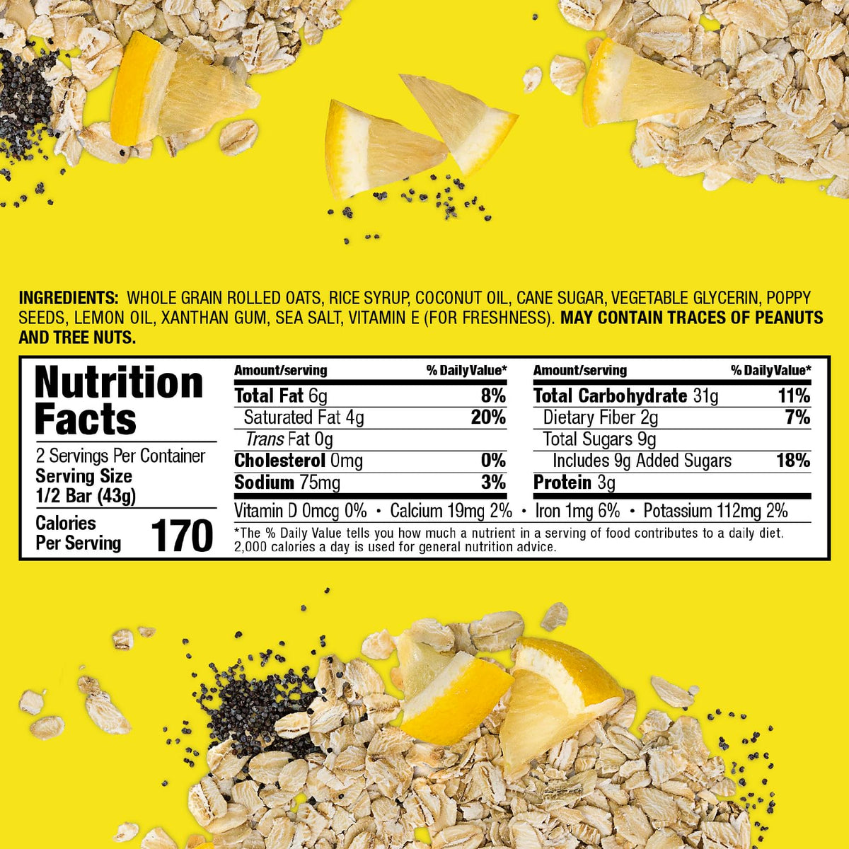 Bobo's Oat Bars Lemon Poppyseed close-up with zest