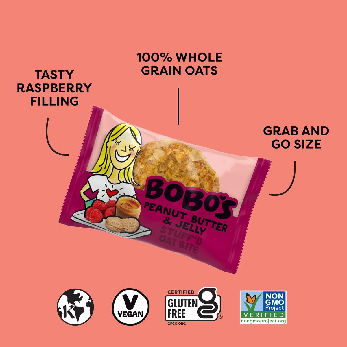 Close-up of PB&J Stuff'd bites highlighting natural fruit filling and nut butter.