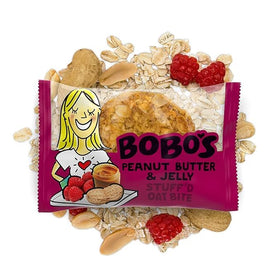 On-the-go display of Bobo's PB&J Stuff'd Oat Bites for busy days.