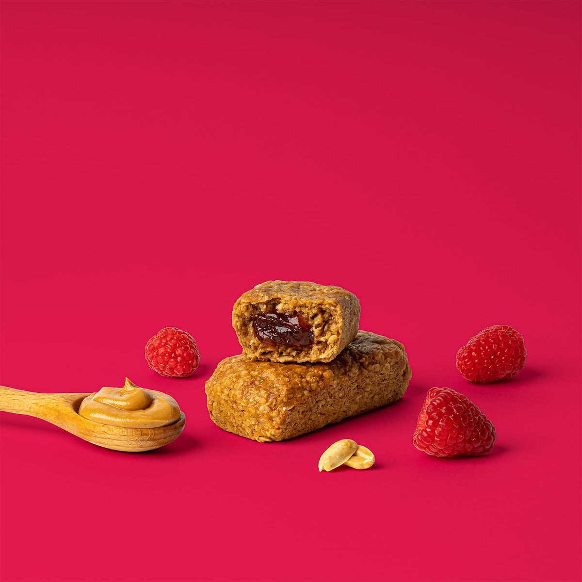 Close-up of natural ingredients in Bobo's PB&J Stuff'd oat bar.