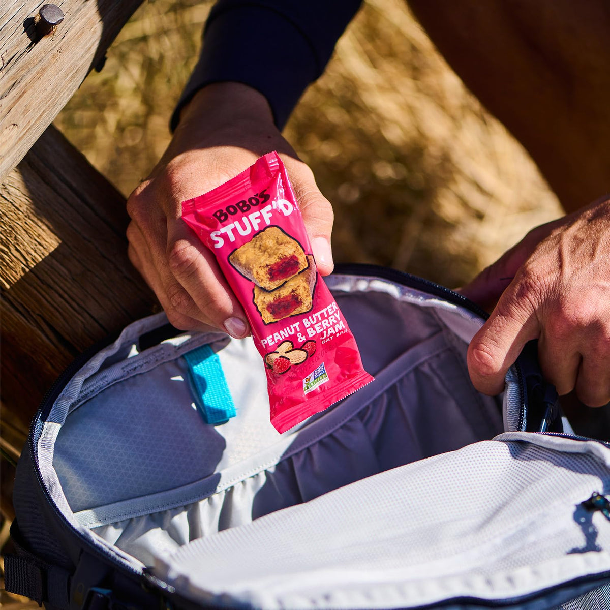Grab-and-go Bobo's oat bars shown in a compact snack pack.