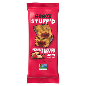 Bobo's PB&J Stuff'd bars packaging close-up, showcasing wholesome ingredients.