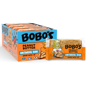 Bobo's Peanut Butter Oat Bar close-up emphasizes its chewy texture and wholesome ingredients.