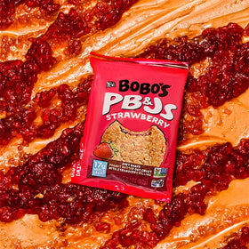 Single-serving Bobo's PB&J Oat Snacks for on-the-go snacking.