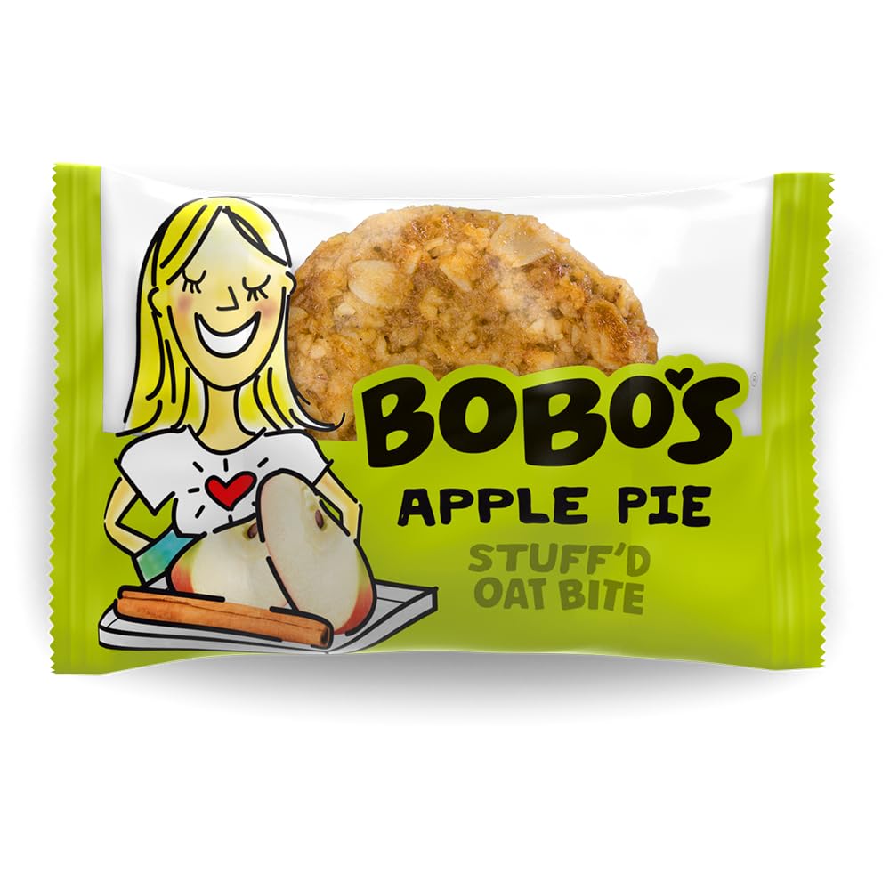 Bobo's Stuff'd Apple Pie Oat Bites box front shows a wholesome gluten-free snack option