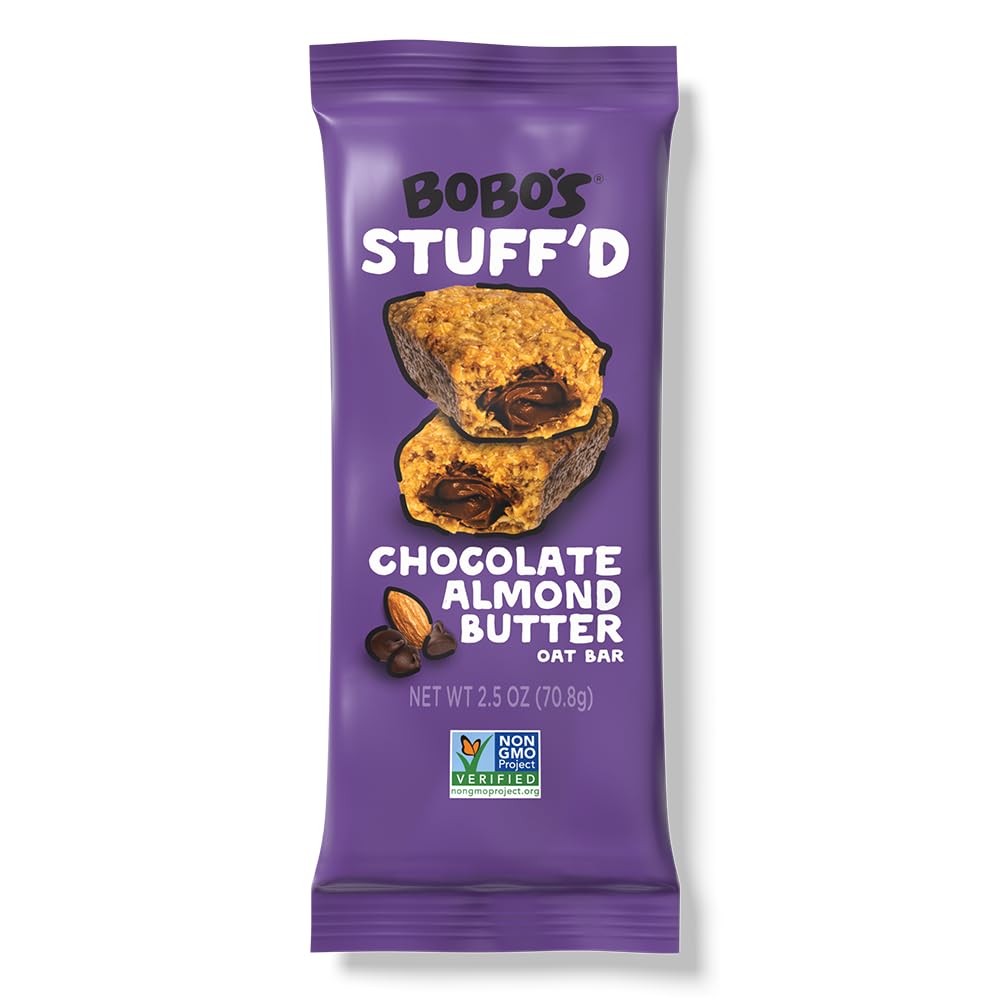 Bobo’s Stuff’d Oat Bar with Chocolate Almond Butter, ready-to-eat on the go.
