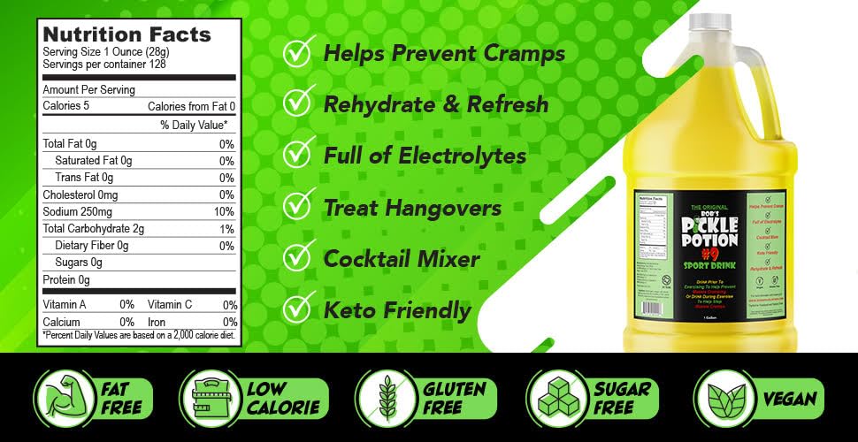 Bob's Pickle Potion #9 pour image demonstrates easy use as a sports drink.