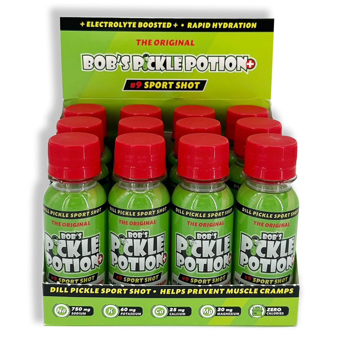 Close-up label emphasizes dill flavor and zero-calorie electrolyte boost