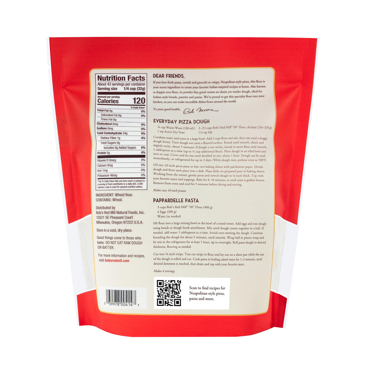 Bob's Red Mill 00 flour with fine grind texture supporting delicate dough and thin crusts