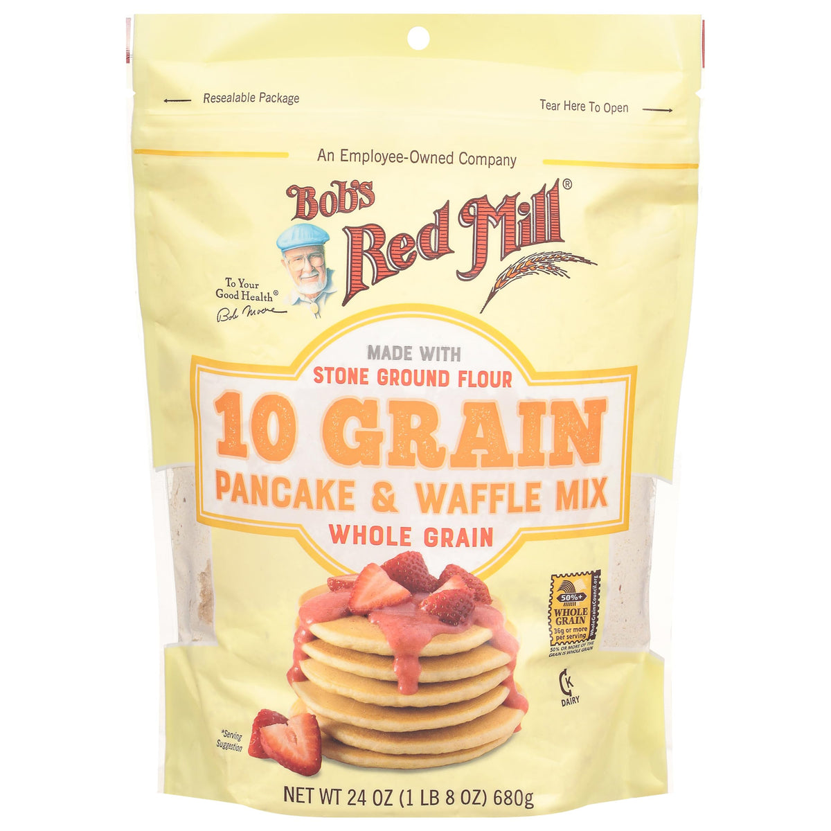 Bob's Red Mill 10 Grain Pancake Mix batter in a bowl for quick, fluffy pancakes.