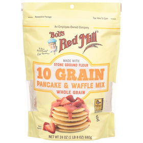 Bob's Red Mill 10 Grain Pancake Mix batter in a bowl for quick, fluffy pancakes.