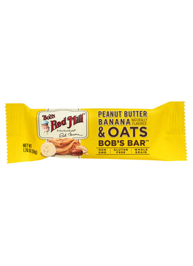 Bob's Red Mill 12-pack packaging of peanut butter banana oats bars for on-the-go snacking.
