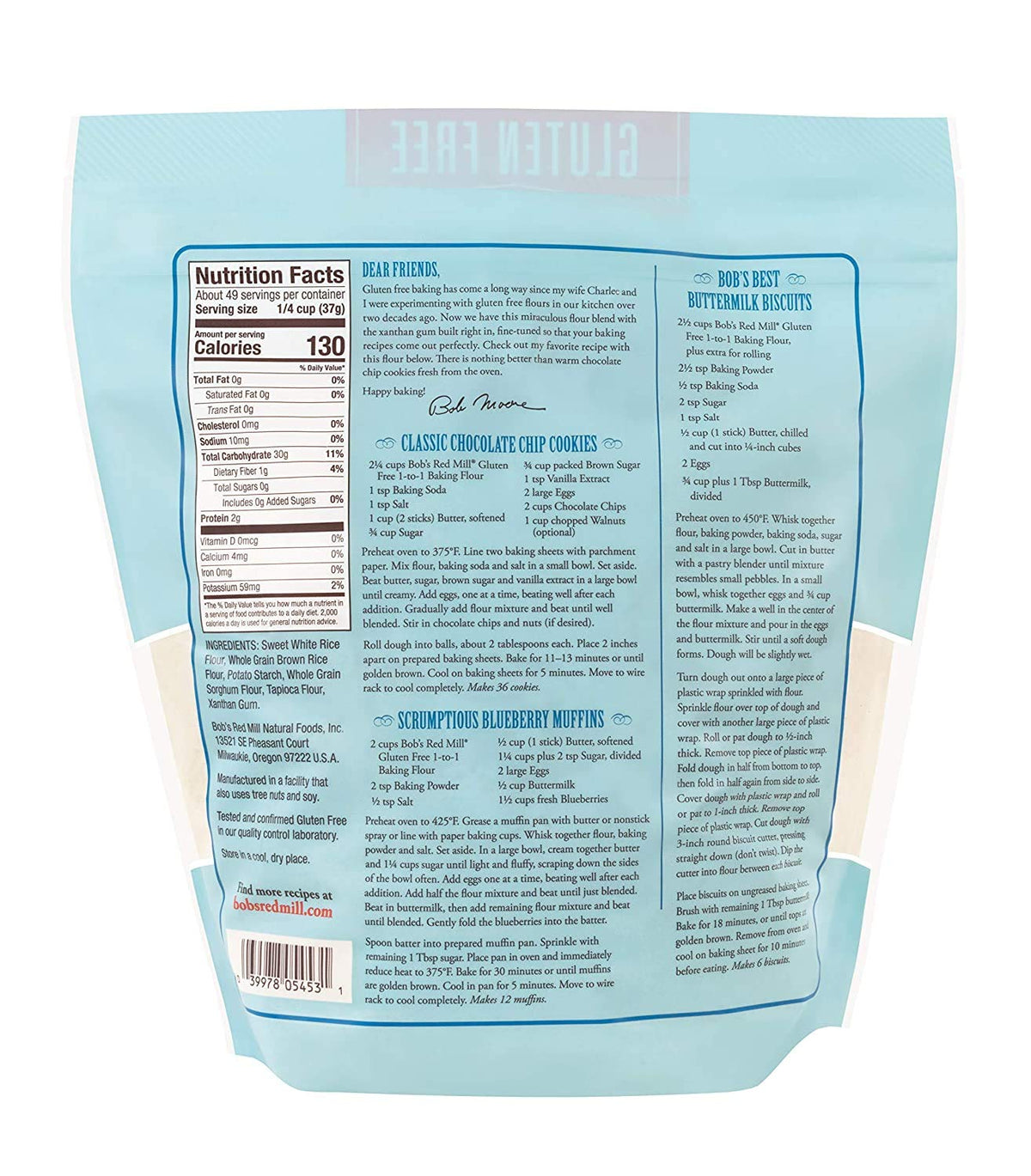 Bob's Red Mill 1-To-1 flour with measuring cup, perfect for precise gluten-free substitutions.