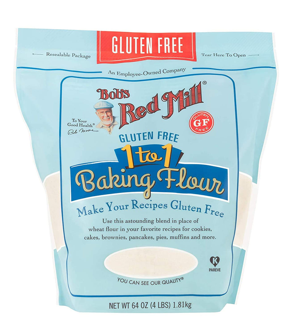 Bob's Red Mill 1-To-1 flour packaging front, ideal for cup-for-cup gluten-free baking.