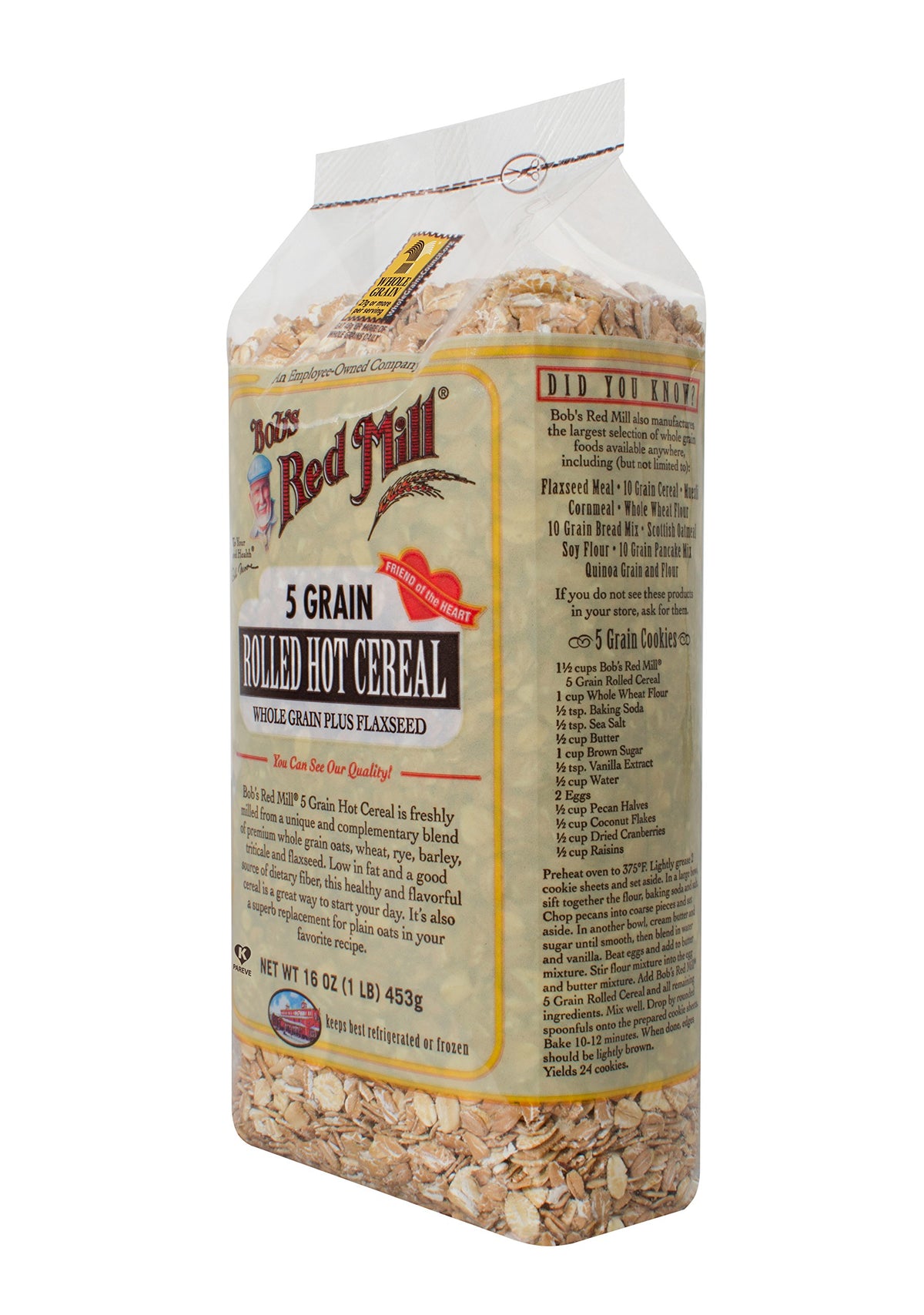 Bob's Red Mill 5 Grain Rolled Cereal bowl ready for hot oatmeal or cold soak.