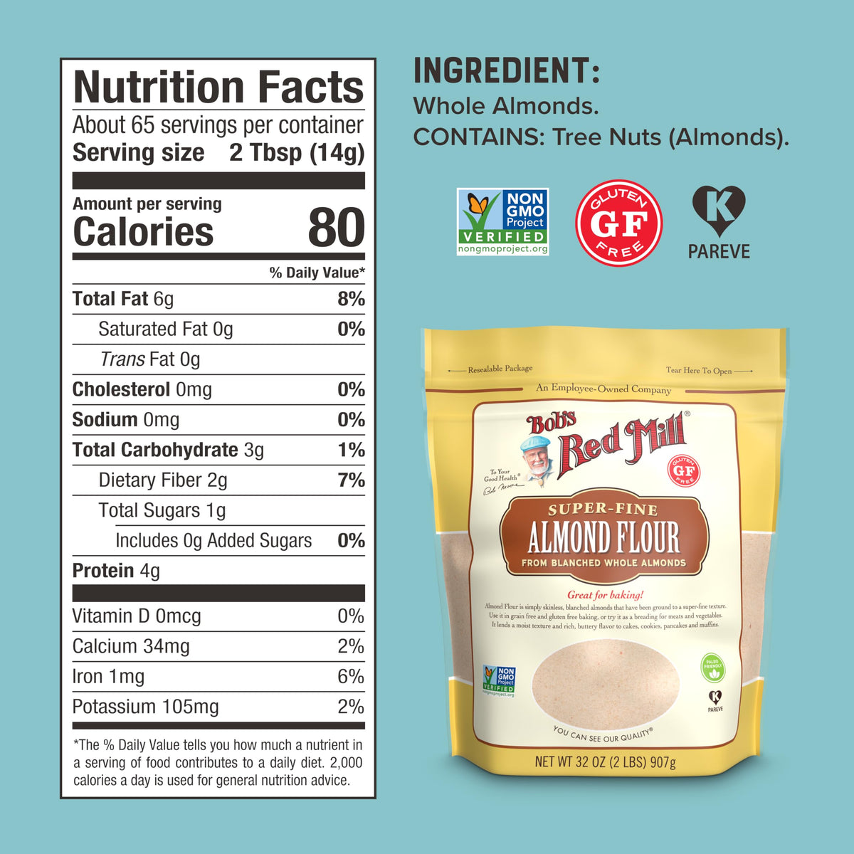 Bob's Red Mill almond flour measuring cup scene for low-carb baking