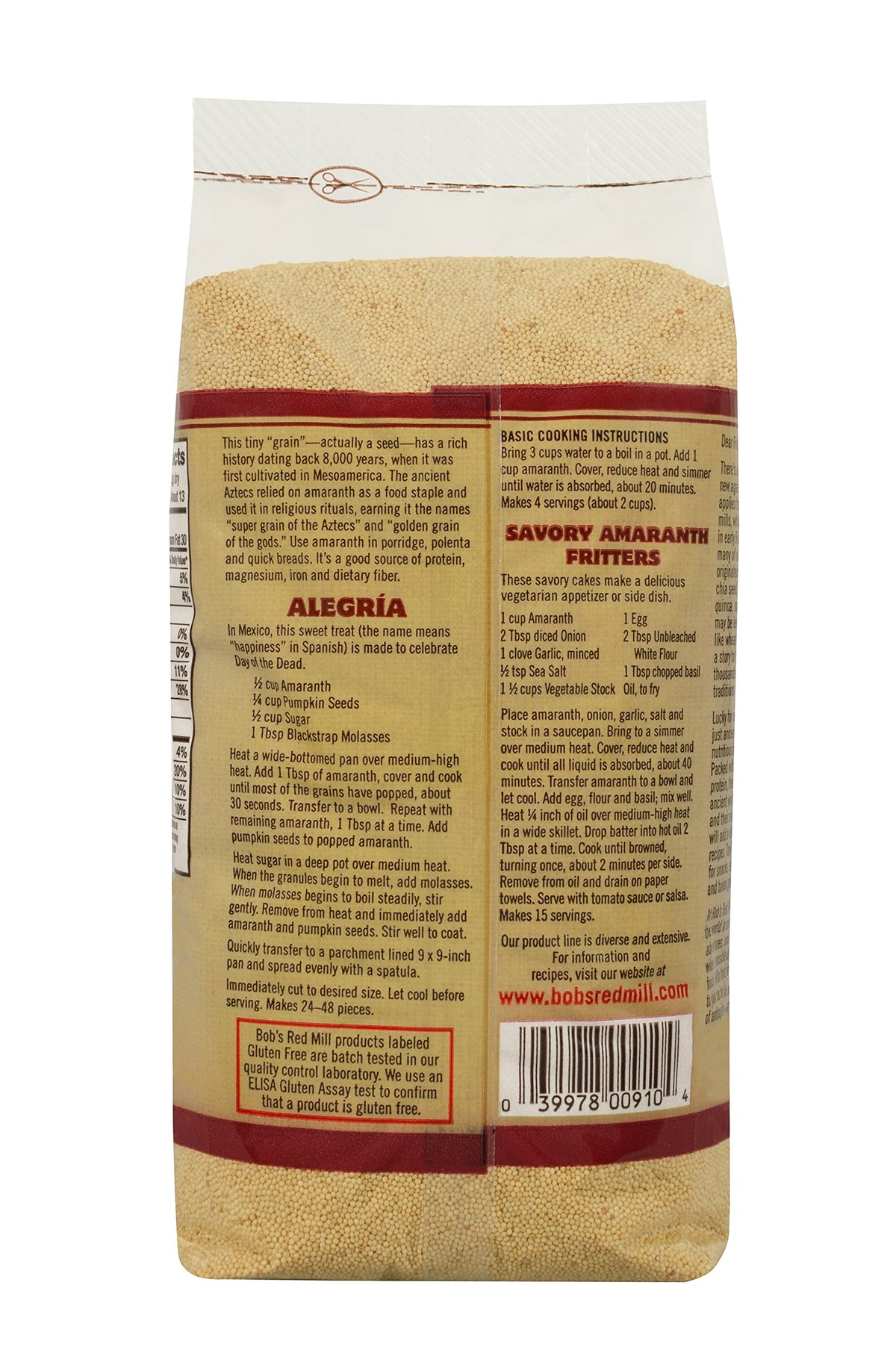 Bob's Red Mill amaranth popped snack suggests a gluten-free crunch.