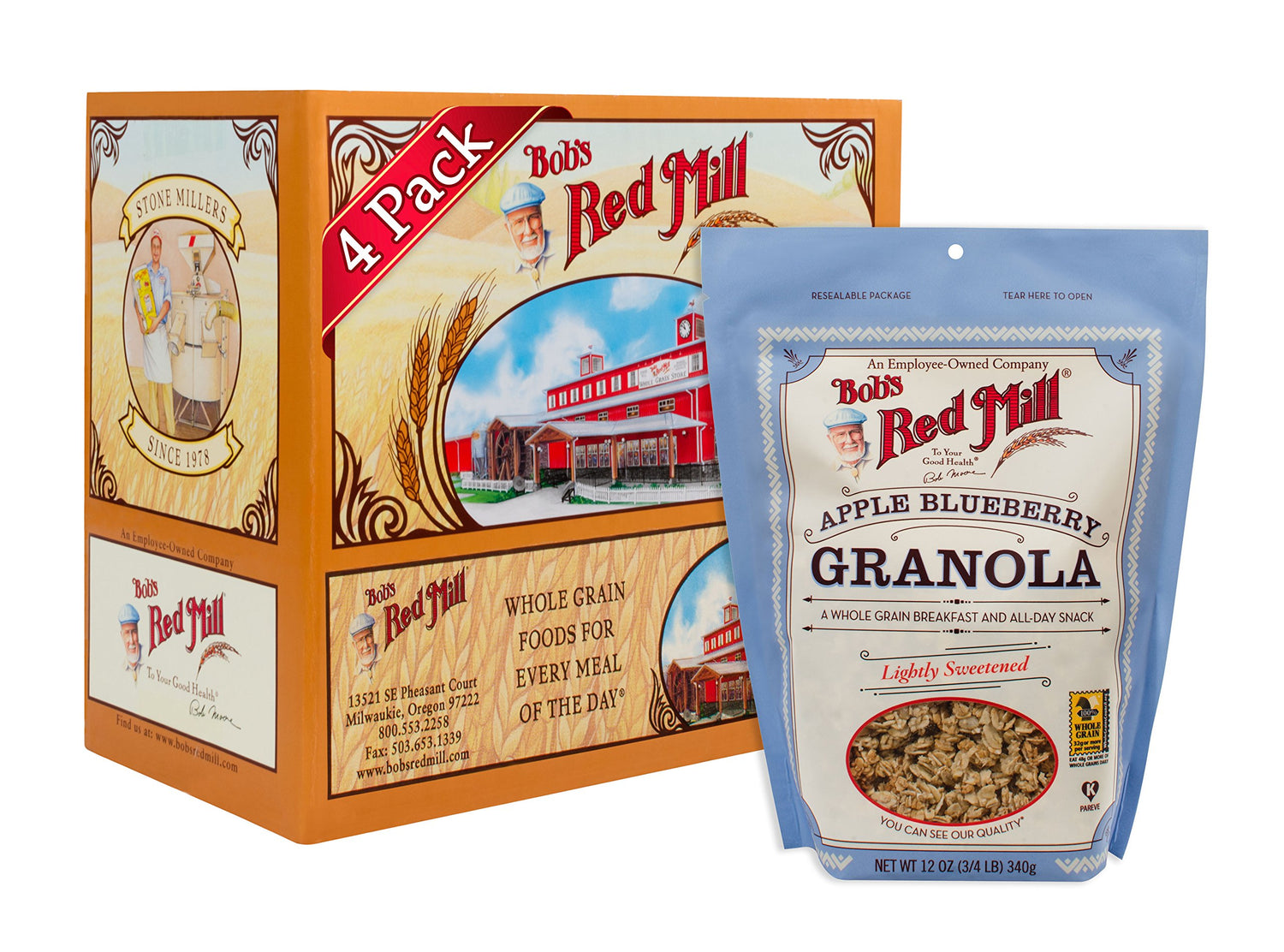 Bob's Red Mill Apple Blueberry Granola pack4-bags, wholesome grains for breakfast.