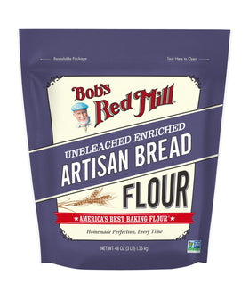 Bob's Red Mill Artisan Bread Flour bag back with storage tip