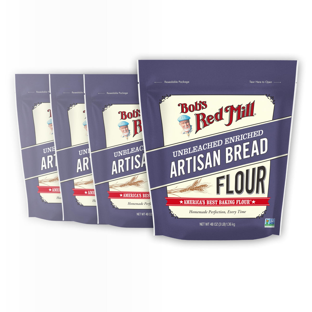 Bob's Red Mill Artisan Bread Flour bag front showing premium flour for rustic loaves