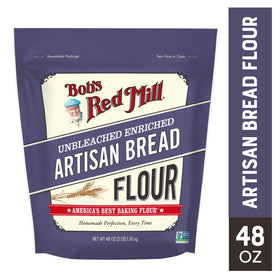 Bob's Red Mill Artisan Bread Flour 3 lb bag stores fresh in pantry.