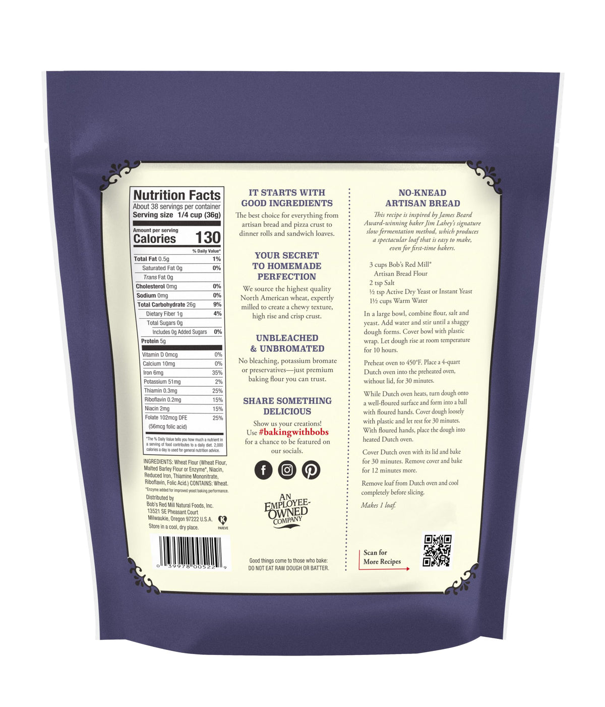 Bob's Red Mill Artisan Bread Flour being poured, ideal for consistent dough rise.