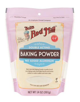 Bob's Red Mill Baking Powder 14 oz pack front view shows two jars for reliable leavening
