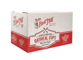 Bob's Red Mill oatmeal cup with flax and chia seeds and healthy texture.