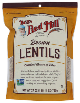 Bob's Red Mill Brown Lentil Beans four-pack front view for quick versatility