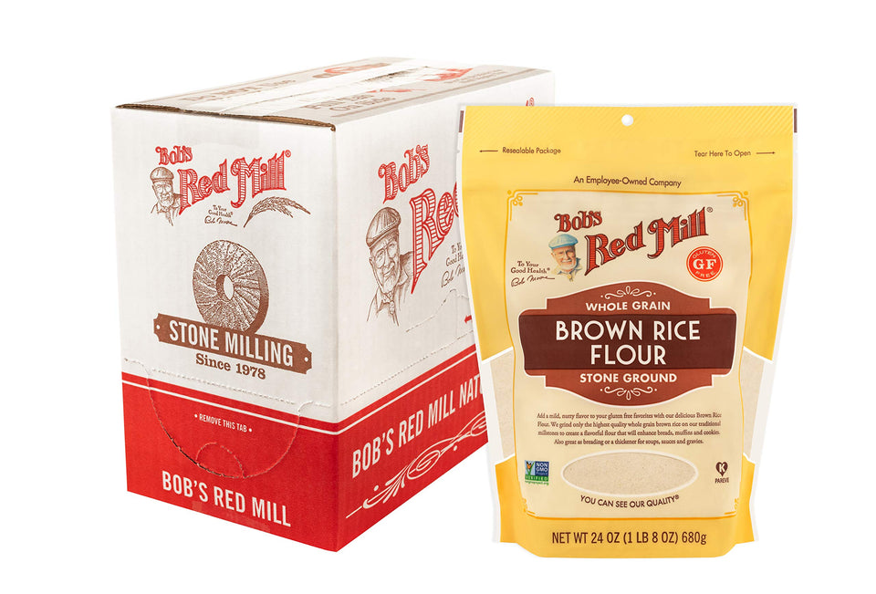 Bob's Red Mill Brown Rice Flour bag closeup for gluten-free cooking