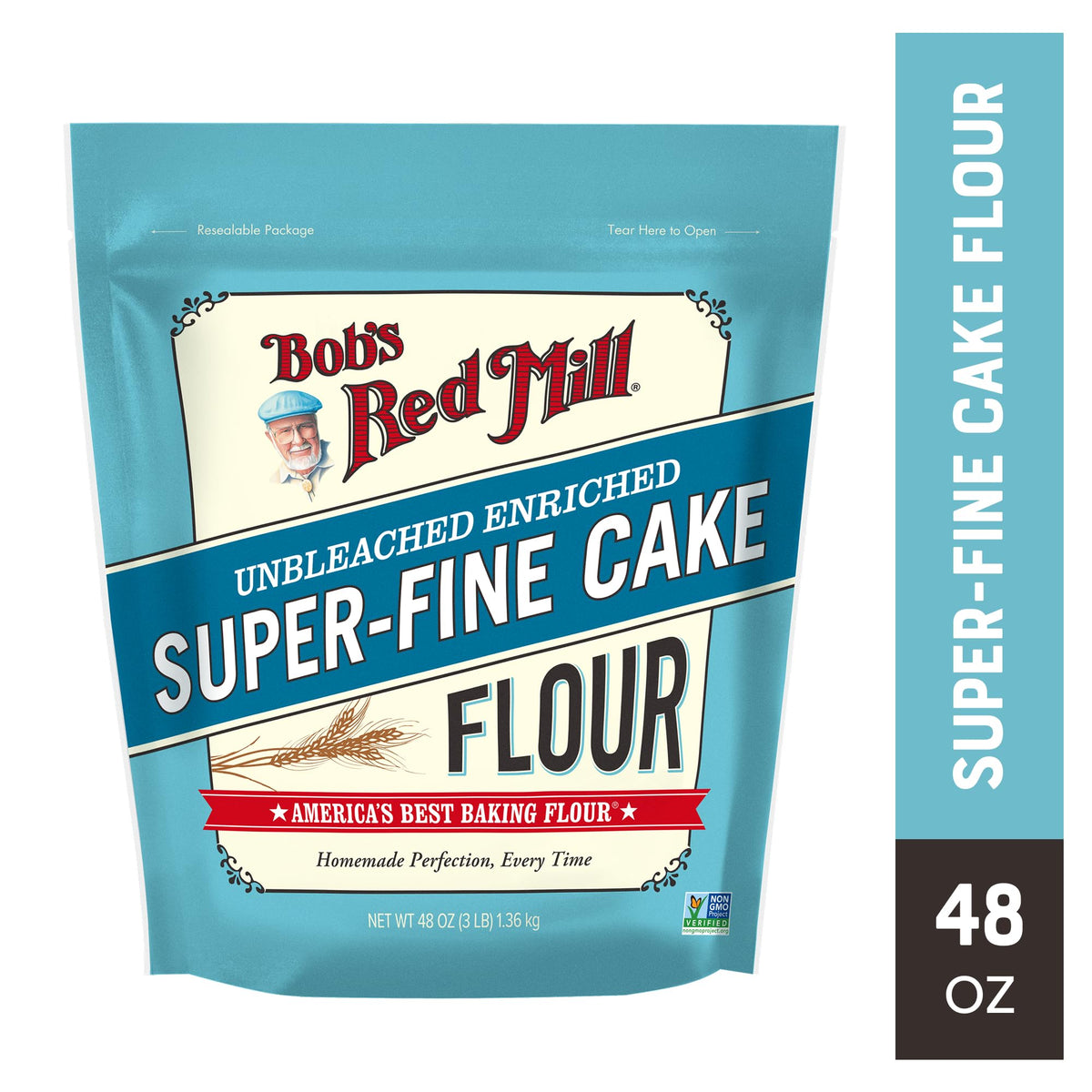 Bob's Red Mill cake flour stored in a 3 lb bag stays fresh.