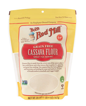 Bob's Red Mill cassava flour bag shown as gluten-free baking staple.