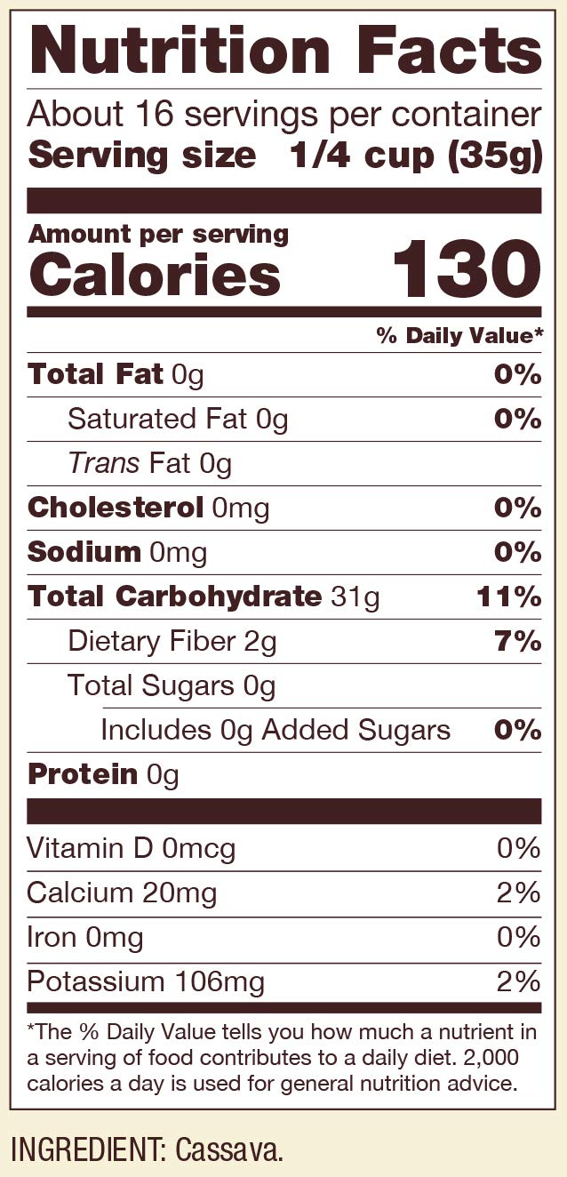 Paleo-friendly cassava flour image label underscoring grain-free versatility.