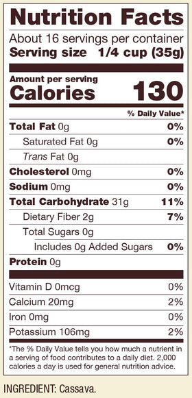 Paleo-friendly cassava flour image label underscoring grain-free versatility.