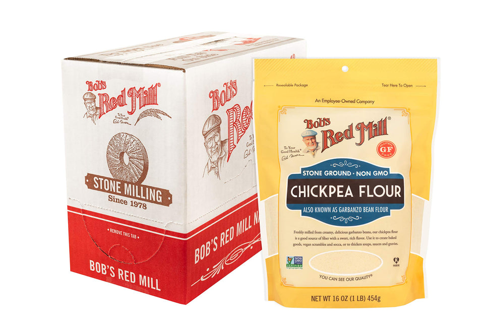 Bob's Red Mill Chickpea Flour packaging shown, a gluten-free baking staple