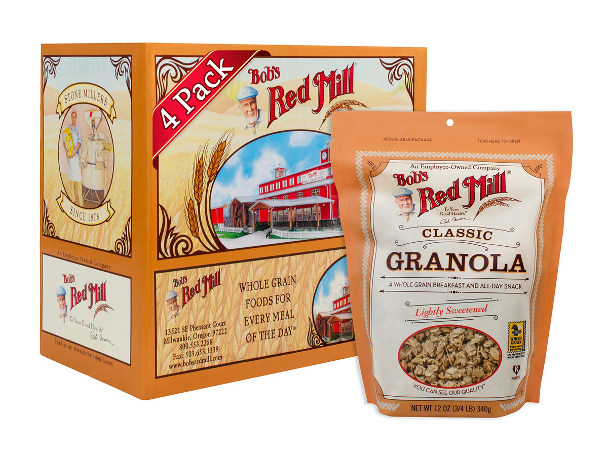 Bob's Red Mill Classic Granola bowl showing crunchy clusters for a wholesome breakfast.