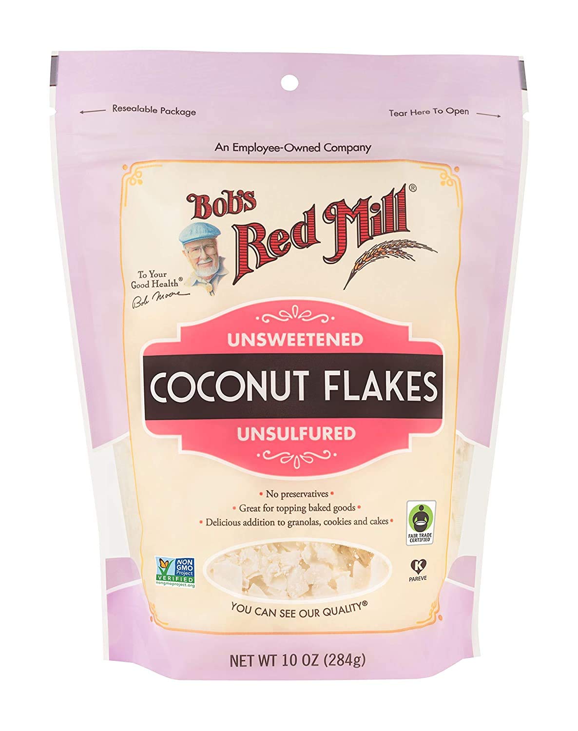 Bob's Red Mill Coconut Flakes in a bowl for breakfast flavor