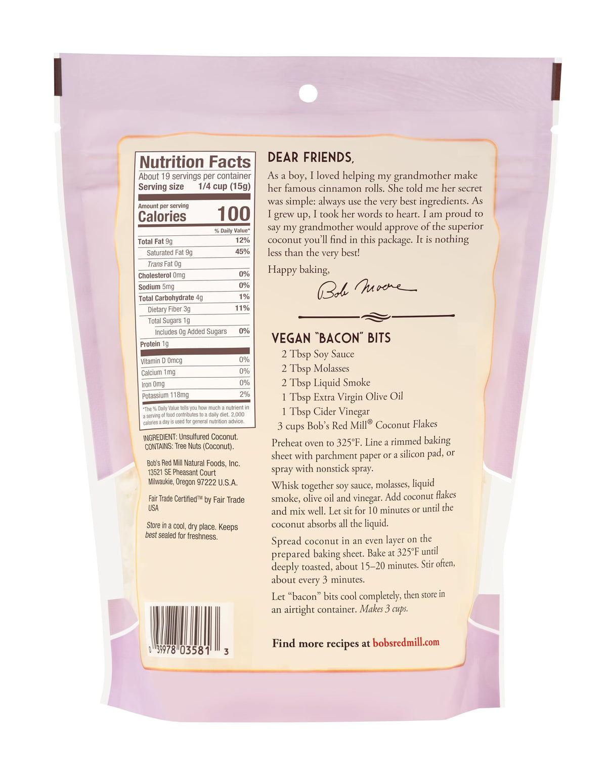 Bob's Red Mill Coconut Flakes sprinkled on oatmeal for crunch and natural flavor