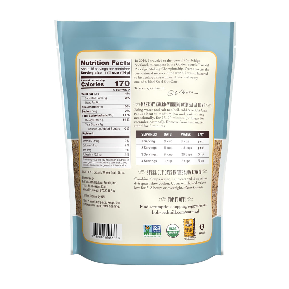 Bob's Red Mill cooked steel-cut oats porridge with creamy texture and nutty aroma