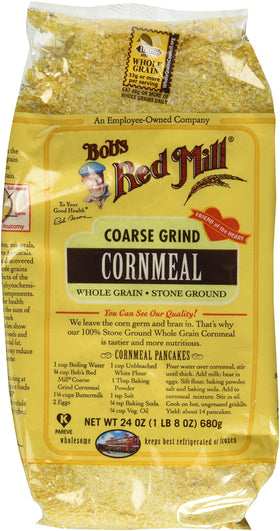 Bob's Red Mill cornmeal coarse grind bag for cornbread and polenta.
