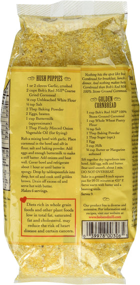 Bob's Red Mill cornmeal coarse grind close-up for versatile cooking and crispy crusts.