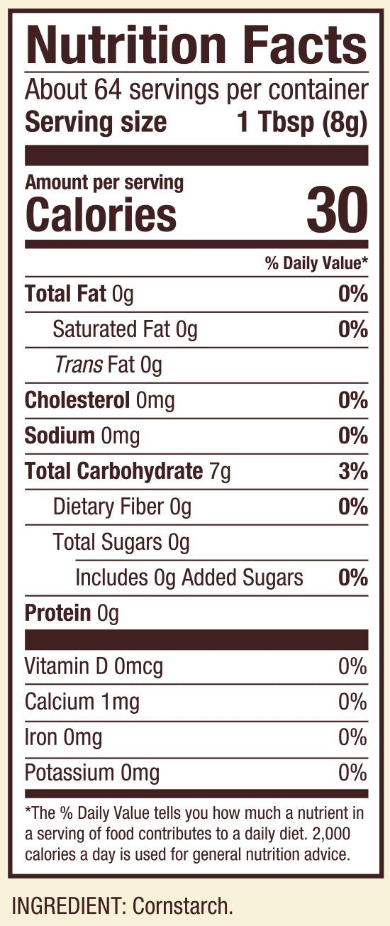 Bob's Red Mill Cornstarch shows gluten-free, vegan, kosher certifications