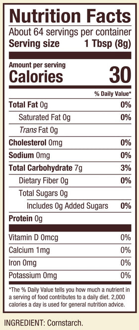 Bob's Red Mill Cornstarch shows gluten-free, vegan, kosher certifications