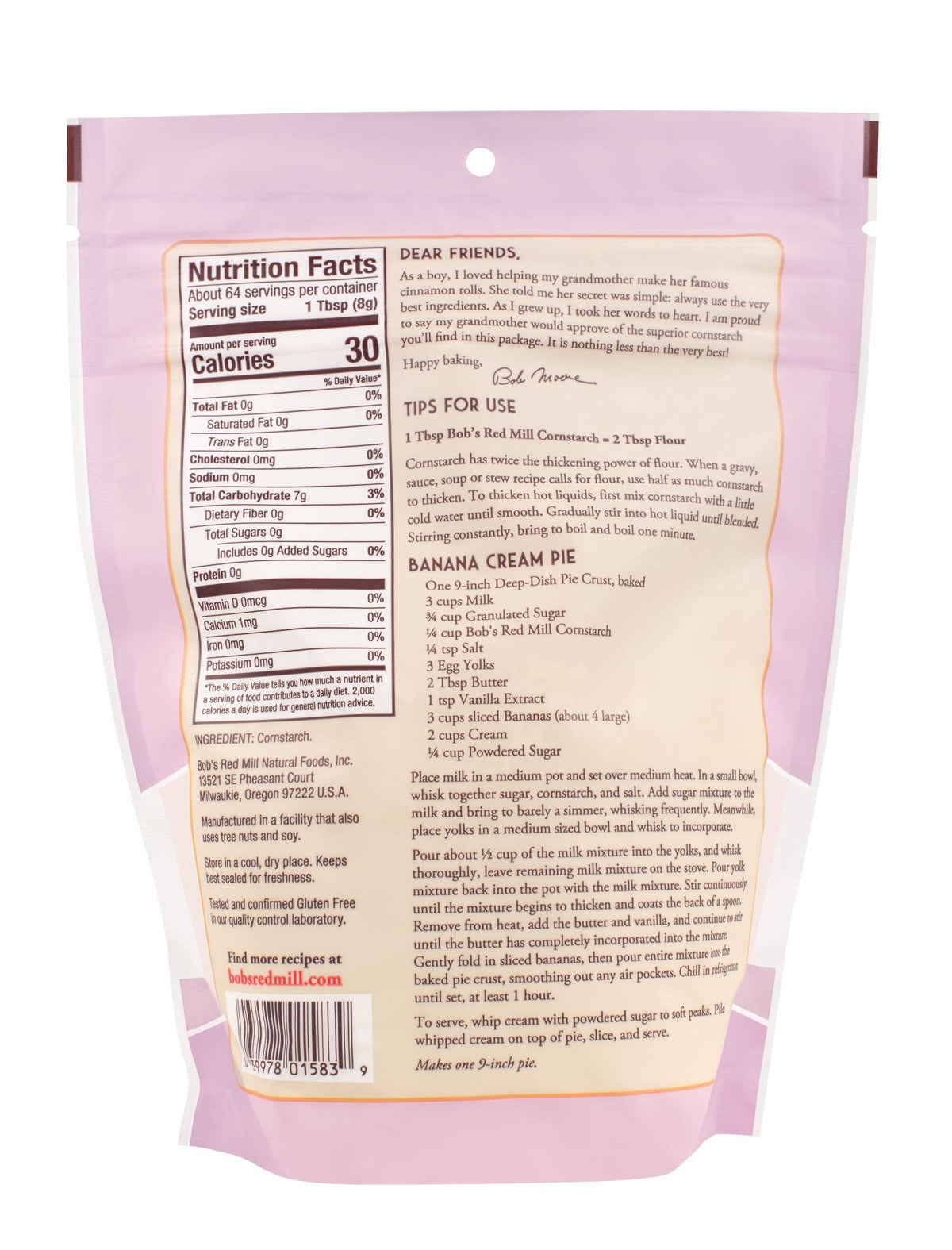 Pouring Bob's Red Mill Cornstarch into a bowl to create a slurry