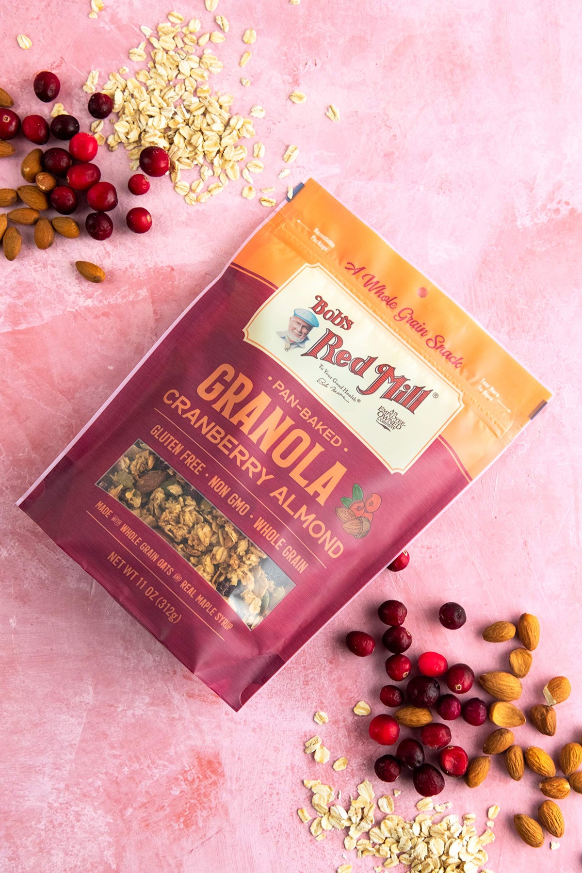 Bob's Red Mill Cranberry Almond Granola with milk—natural whole grains fueling mornings