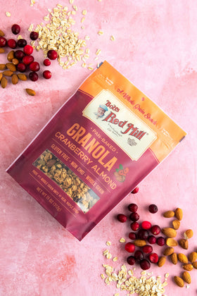 Bob's Red Mill Cranberry Almond Granola with milk—natural whole grains fueling mornings