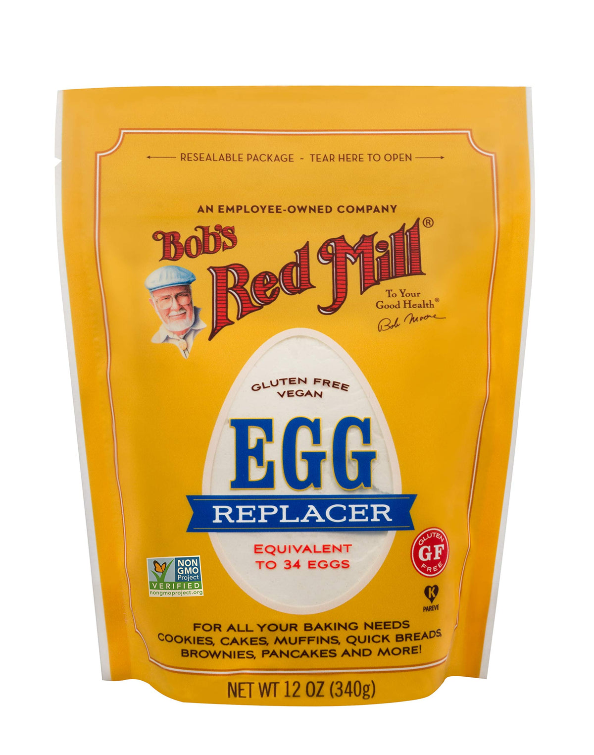Bob's Red Mill Egg Replacer bag poured into batter for cookies and cakes